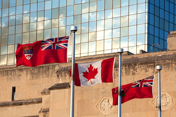 Canadian Flag accompanied by two Province of Manitoba flags.